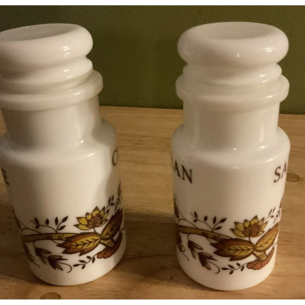Vintage 10 Piece Milk Glass Cruets, Salt And Pepper Shakers‎ And Spice Jars